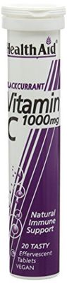 HealthAid Vitamin C Blackcurrant Flavour Vegetarian Effervescent 1000mg 20 Tablets, Pack of 3