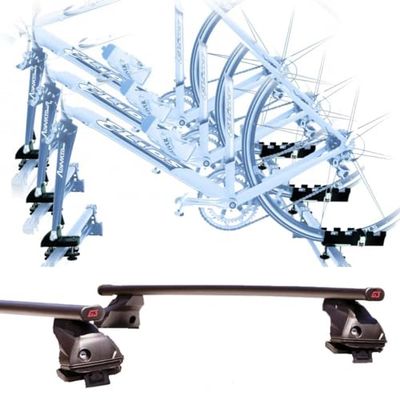 Kit de 3 portabicicletas de Techo + Barras Fabricadas para Ibiza/Sportcoupe con Enganche a Horquilla Ajustables Barras de 127 cm + Kit de Montaje fácil