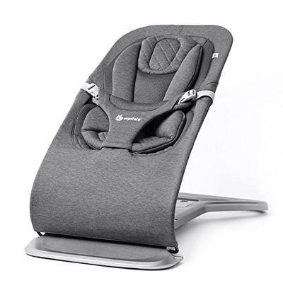 Ergobaby 3-in-1 Evolve Bouncer, Ergonomisch baby wipstoeltje voor pasgeborenen van geboorte tot peuter, babyschommel met inzetstuk voor pasgeborenen (2,5 kg - 13,2 kg), Charcoal Grey