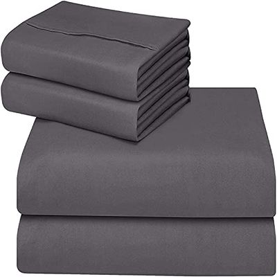 ComfyWell Grått dubbeldra-på-lakan – sängöverdrag med djup ficka (35 cm) – mjukt borstat mikrofibertyg, grå sängkläder – krympnings- och blekningsbeständigt. (dubbel (135 x 190 cm), grå)