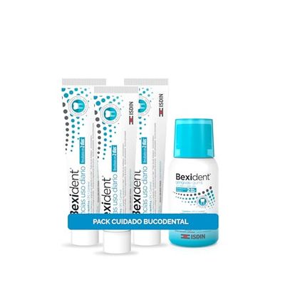 ISDIN Bexident PACK Oral Care Encías Uso Diario - Pasta Dentífrica 125ml x3 unidades + Colutorio 100ml