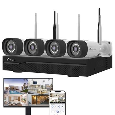 NIVIAN Kit Videosorveglianza WiFi Professionale 2K con 4 Telecamere IP, NVR 16 Canali, Immagini Super HD, IA Rilevamento Umano, Visione Notturna, Audio, HDMI, App EseeCloud, Registrazione 24/7