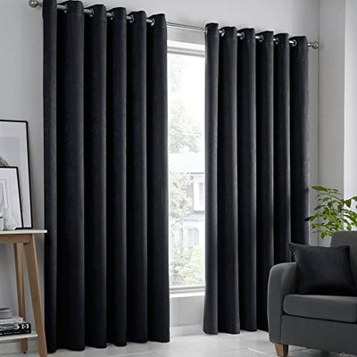 Fusion - Rideaux Noirs 168 x 229 cm - 2 Panneaux - Rideaux à œillets Noirs - Rideaux Thermiques pour Chambre/Salon - Rideaux et tentures Noirs - Rideaux de Porte Noirs - Collection Strata