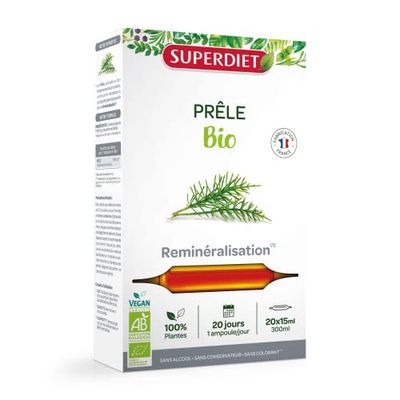 SUPERDIET – PRÊLE BIO – Reminéralisation – Phytothérapie – Fabrication Française – 20 ampoules de 15 ml