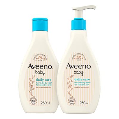 Aveeno Baby, Daily Care Set, Hair and Body Wash Plus Moisturising Lotion, for Sensitive Skin, 250 ml