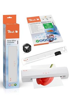 Peach 4-i-1 lamineringsset inklusive laminering, hörnrunda, rullskärare och folie – för hem och kontor – lämplig för alla vanliga filmer i alla storlekar upp till max. A4, vit – PBP300