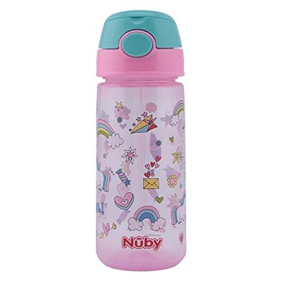 Nûby - Drinkbeker van PP met zacht rietje en handige drukknop - Roze - 540ml - Vanaf 3 jaar