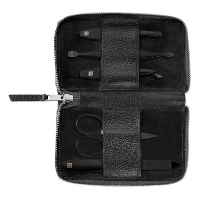 ZWILLING Premium Black Series Cowhide Leather Manicure Set 5 Pieces with Nail Scissors Black