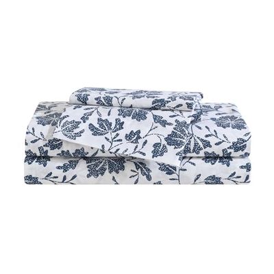 Eddie Bauer - Set med två lakan, premium bomull percale sängkläder, blommig heminredning, Oeko-Tex-certifierad (träblock blommig blå, tvilling)