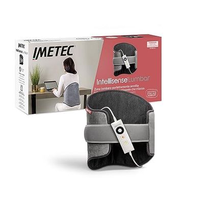 Imetec Intellisense Lumbar, Almohadilla térmica para la región lumbar con banda elástica, Calentamiento rápido, Tejido hipoalergénico, 5 temperaturas, Electrobloqueo de seguridad, Lavable, 61x38 cm