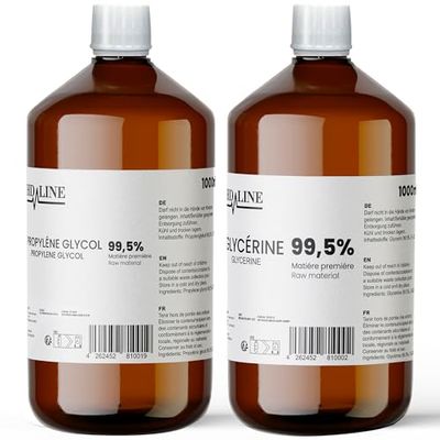 hd-line 1 000 ml glycerin E422 1 000 ml propylenglykol E1520, perfekt för DIY, farmakvalitet renhet, livsmedelskvalitet, råmaterial VG PG, ren, vegan, Ph. Eur/USP