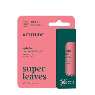 ATTITUDE Lip Balm, Natural Origin, Nourishes & Protects, Shea Butter, Coconut & Castor Oils, EWG Verified, For Dry Lips, Men and Women, Vegan, Watermelon, 8.5 g