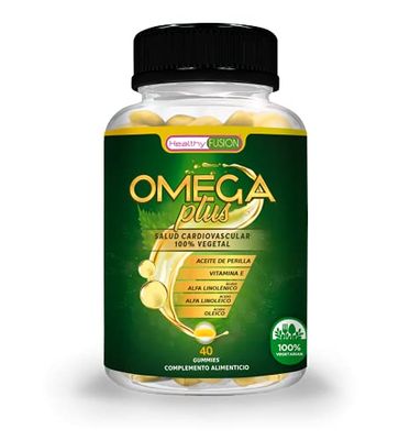 Omega Plus | Aceite De Perilla, vitamina E y Ácidos Grasos Omega 3-6-9 | Producto apto para vegetarianos | Procedencia vegetal | Máxima calidad de Omega disponible | 40 Gummies.