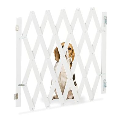 Relaxdays hondenhekje binnen, uitschuifbaar, 126 cm breed, 70-82 cm hoog, bamboe, voor deur & trap, traphekje, wit