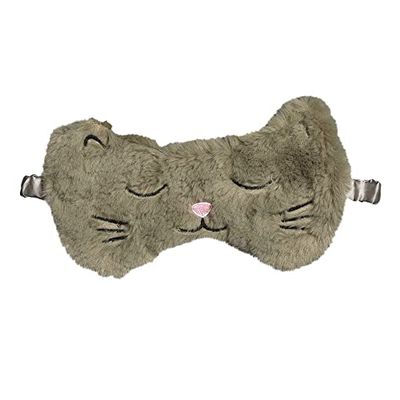 Draeger Nachtmasker, kattengrijs, ultra zacht, gewicht veer, 100% polyester, slaapmasker van kunstbont