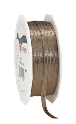PRÄSENT C.E. Pattberg Satin Taupe, Rouleau de 50 m de Ruban Satinée pour Emballage Cadeau, Largeur 3 mm, Accessoire de Décoration et Bricolage, Ruban Décoratif pour Présents, en Toute Occasion