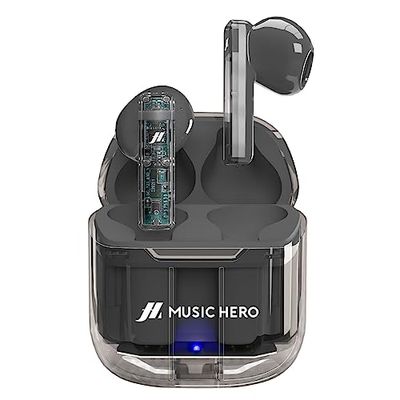 Music Hero Auricolari TWS ICY, cuffiette wireless trasparenti con custodia di ricarica, autonomia di 3 ore per musica e chiamate, microfono integrato, cavo di ricarica USB-C incluso