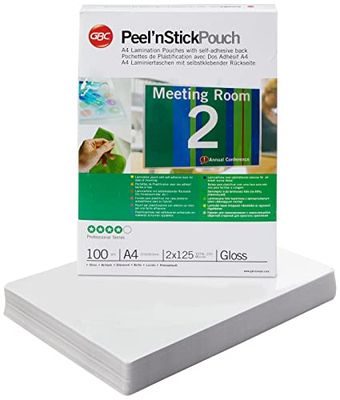 GBC Pouch Confezione da 100 Buste per Plastificazione a Caldo, con Finitura Lucida e Retro Adesivo, in Formato A4, Spessore di 2 x 125 Micron, 216 x 303 x 2 mm, 3747243