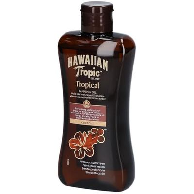 Hawaiian Tropic Aceite Solar SPF 0 - Aceite Bronceador Solar Sin Protección, acelerador del bronceado Fragancia Tropical - 200 ml (Paquete de 1)