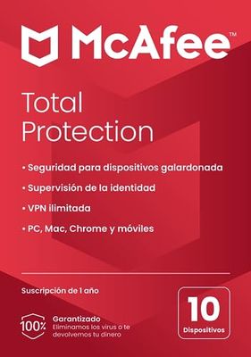 McAfee Total Protection 2024, 10 dispositivos | Antivirus, VPN, seguridad móvil y de Internet | PC/Mac/iOS/Android|Suscripción de 1 año | Correo Postal