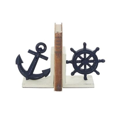 Deco 79 Metal Anchor and Ship Wheel Bookends, Set of 2 6"W, 6"H, Blue