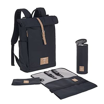 LÄSSIG Baby skötryggsäck med skötunderlägg, barnvagnsfäste, flaskvärmare vattenavvisande hållbart producerad/rolltop ryggsäck, Nattblått, Large