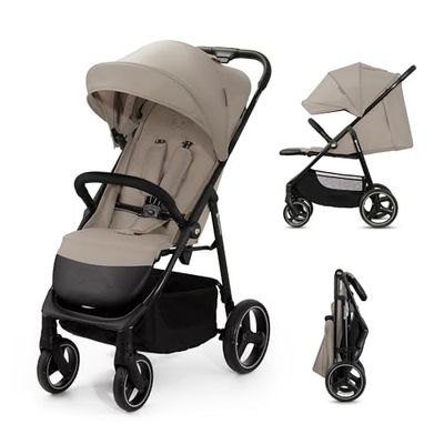 Kinderkraft TRIG 3, Silla de Paseo, Ligera y manejable, Suspensión, Cinturón de 5 puntos, Reposapiés, Ajustable, Carga máxima de 25 kg, Beige