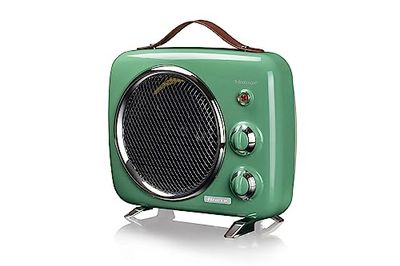 Vintage ventilatorkachel, koud en warm, verstelbare thermostaat, draaggreep voor eenvoudig transport, 2000 W, groen