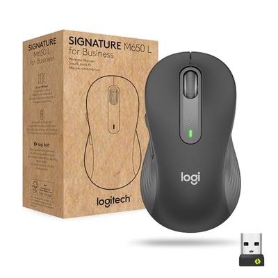 Logitech Signature M650 L for Business Wireless Mouse, For Large Sized Hands, Logi Bolt, Bluetooth, SmartWheel - Grey