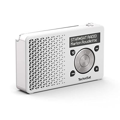 TechniSat DIGITRADIO 1 - bärbar DAB+-radio med batteri (DAB, FM, högtalare, hörlursuttag, favoritminne, OLED-skärm, liten, 1 watt RMS), vit