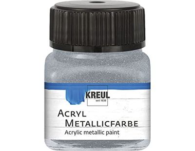 Kreul 77272 - Peinture acrylique métallisée, 20 ml verre argenté, peinture acrylique glamour à effet métallique à base d'eau, couvrante et crémeuse, séchage rapide et résistante à l'eau