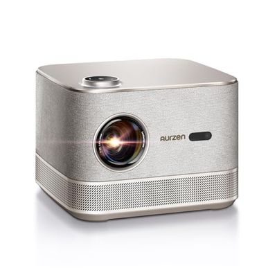 AURZEN Boom 3 beamer met Official NetfIix 3D DoIby Audio, 4K autofocus/trapeziumcorrectie, HDR 10 60 Hz WiFi6 Bluetooth, 1080p Full HD beamer thuisbioscoop, video led smart projector outdoor goud