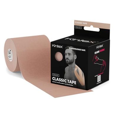 Kintex Bande Kinésiologie Tape Classic, 7,5 cm x 5 m, Bande de Kinésiologie Hypoallergénique et Résistante à l’Eau, Bande Physiothérapeutique, Bande Médicale, Sport et Physiothérapie (Beige)