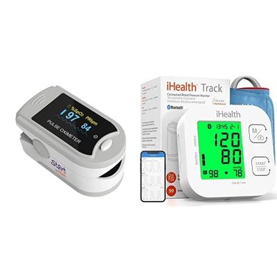 Kit iHealth Oxymètre de Pouls PO2 et iHealth Track - Tensiomètre Bras pour Mesure Tension Artérielle, Pouls - 99 Mémoires