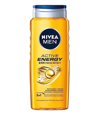 NIVEA MEN Active Energy - Gel doccia energizzante 3 in 1 per uomo, con caffeina, 500 ml