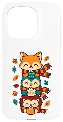 Foulard d'automne Motif Renard, Chouette, hérisson, Cacao Chaud Coque pour iPhone 15 Pro
