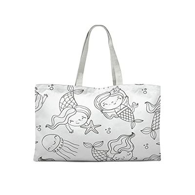 Bonamaison Printed Tote Bag, Reusable Grocery Bag, Shopping Bag, Machine Washable, Foldable, Canvas Cloth Bag with Handles, 47x42 Cm