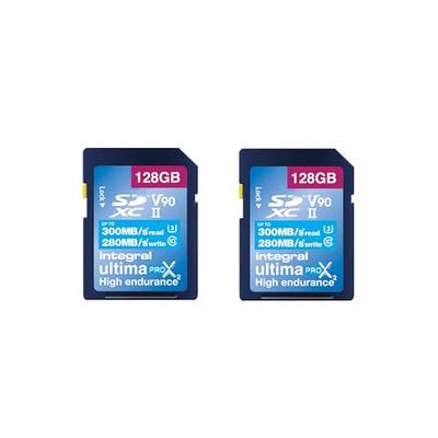 Integrerad 128 GB 2-pack UHS-II SD-kort V90 upp till 300 MB läsning och 280 MB skrivhastighet 1866X SDHC professionellt höghastighetsminneskort