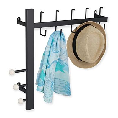 Relaxdays Coat Rack, with 8 Hooks, Space-saving, Wall-mounted, Decorative, Metal, Steel, HxWxD: 53 x 64 x 15.5 cm, Black