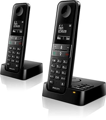 Philips Téléphone D4752B - Téléphone DECT - Téléphone résidentiel 2 combinés - Téléphone résidentiel avec répondeur - Téléphone résidentiel Plug-and-Play - Noir