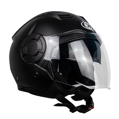 One by Camamoto | Casque Alfa 2.0 Jet/Demi-Jet pour Moto et Scooter, Noir Mat, Double Visière, Homologation ECE R22-06, Taille L (59 cm)