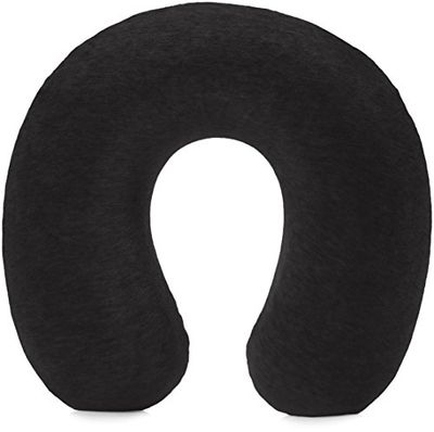 Amazon Basics Nekkussen voor op reis, traagschuim, met afneembare hoes en elastische draagriem, zwart, halfrond