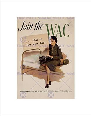 Wee Blue Coo WAR WWII JOIN WAC WOMEN TYPEWRITER EQUALITY BLACK FRAMED ART PRINT B12X12320