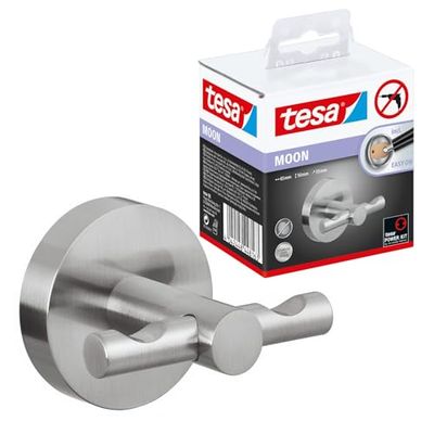 tesa Moon Percha impermeable, apariencia de acero inoxidable, autoadhesiva, tecnología de montaje adhesiva, 50 x 65 x 35 mm