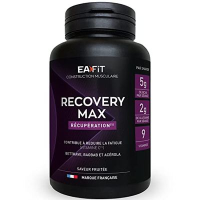 EAFIT - Recovery Max - Poudre à mélanger dans un shaker pour le sport - BCAA - L-Glutamine - vitamines (vitamine c,b) pour la récupération musculaire - Adapté à la musculation - Saveur Fruitée -280g