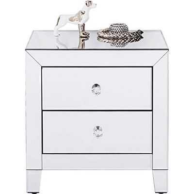 Kare Design commodino Luxury a 2 cassetti, argento/a specchio, 50x49x41cm, maniglie di vetro, elegante