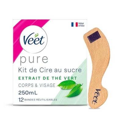 Veet PURE - Cire Chaude au Sucre et Thé Vert - Epilation Sans Bande - Ingrédients 100% Naturels - 250ml (250ml, 250)