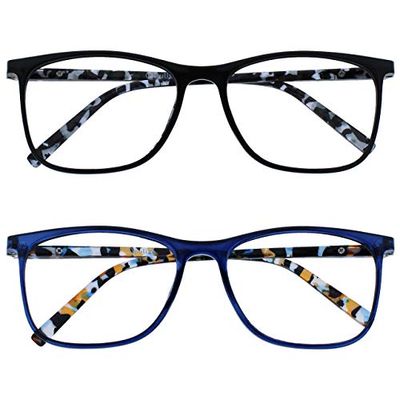 OPULIZE Arc 2 Pacco Grande Occhiali Da Lettura Nero Blu Fantasia Uomo Donna RR66-13 +2,00