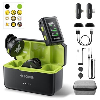 Donner Micrófono Lavalier inalámbrico con Conector Lightning Tipo C de 3,5 mm para cámara iPhone 15 Android, micrófono de Solapa Profesional Plug-Play de Doble Canal con cancelación de Ruido, 305 m,