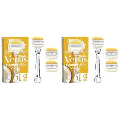 Gillette Venus ComfortGlide Coconut with Olay Women's Razor + 3 Razor Blade Refills, Lubrastrip with A Touch of Vitamin E (Pack of 2)